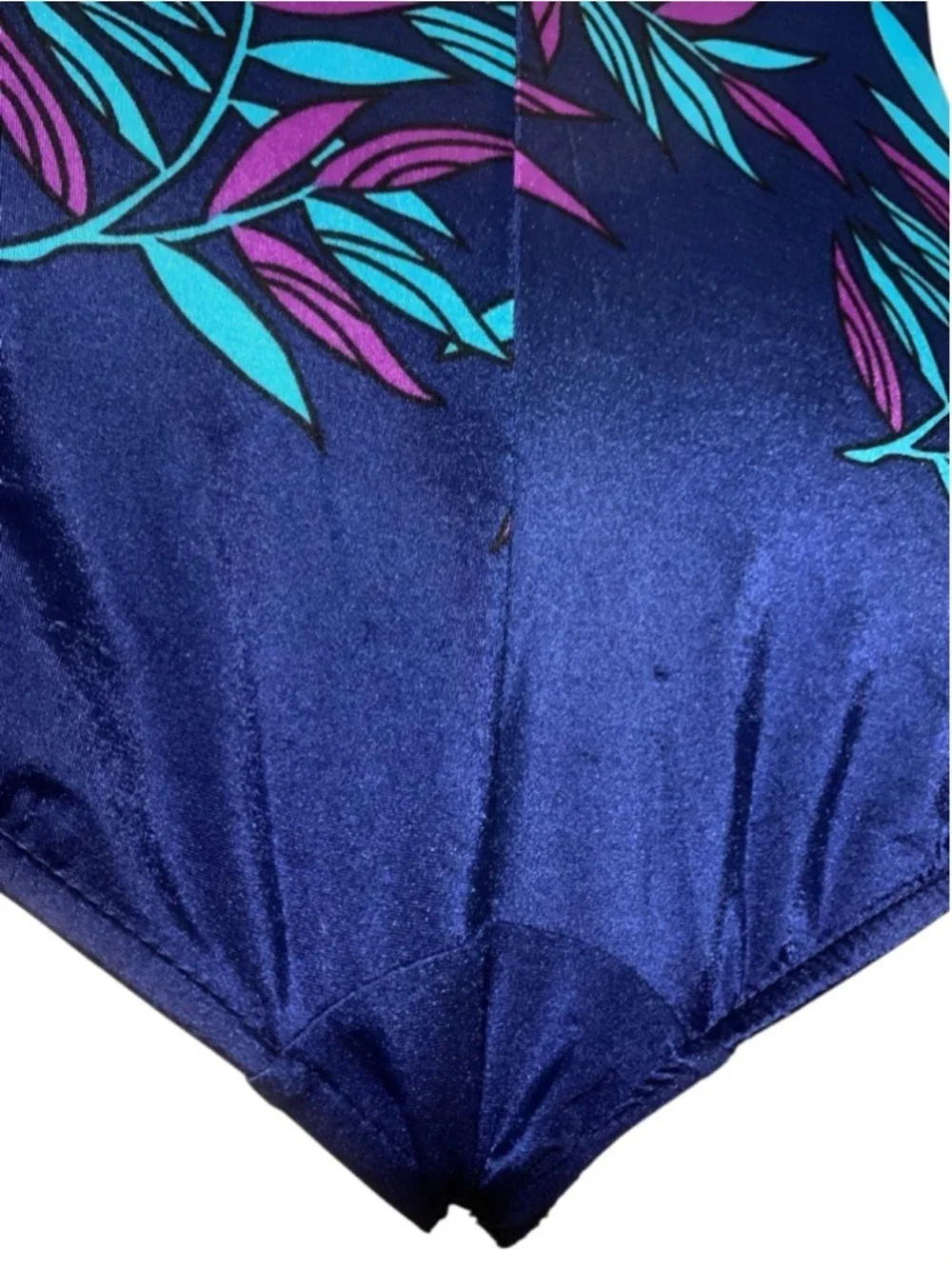 Vntg 70’s Maxine of Hollywood Blue Purple Leaf One Piece Swimsuit Size 12